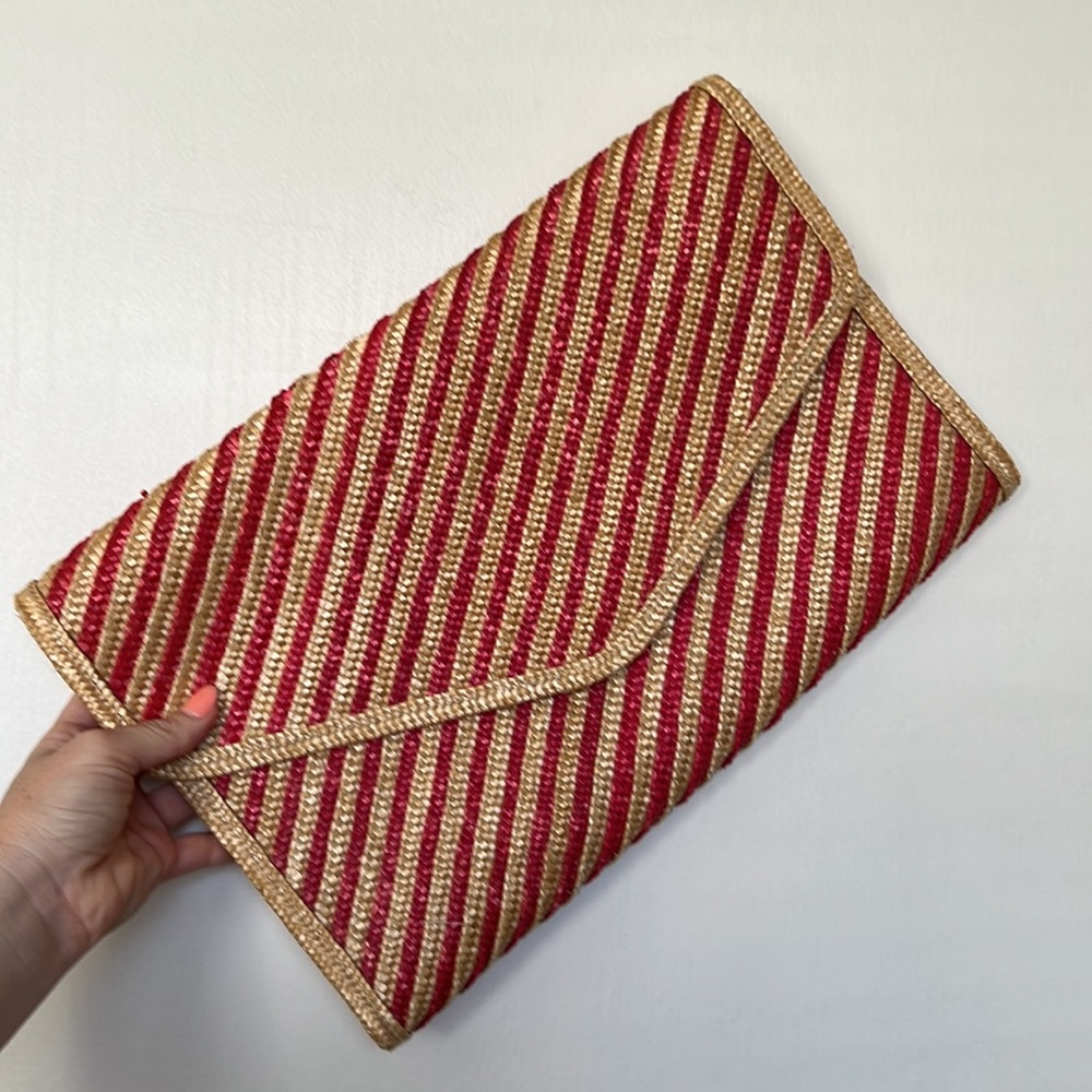 1950s Vintage oversized clutch red stripe and rattan